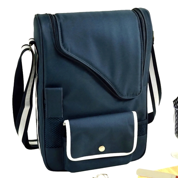 Picnic At Ascot Original Insulated Wine And  Cheese Cooler Bag Navy/White - Picture 1 of 13